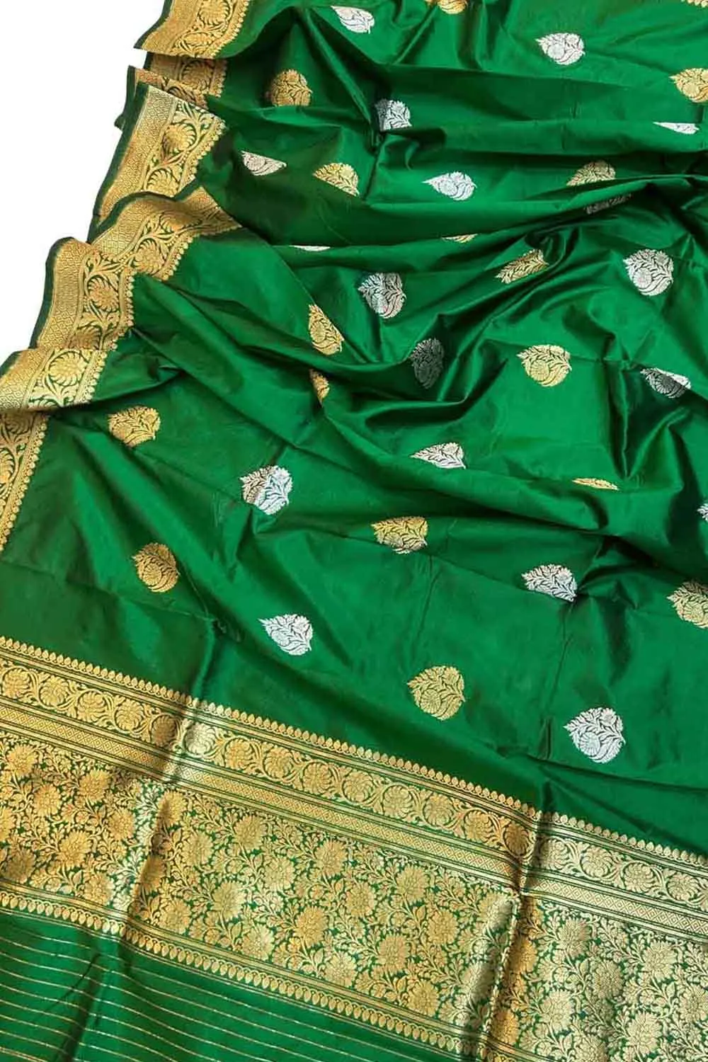 Green Banarasi Silk Dupatta with Kadwa Boota Design