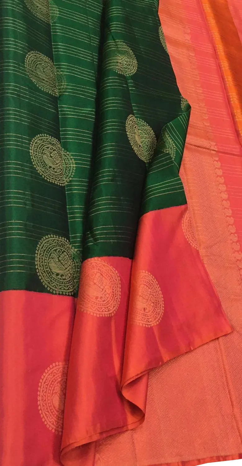 Green Handloom Kanjeevaram Pure Silk Saree - Elegant and Timeless