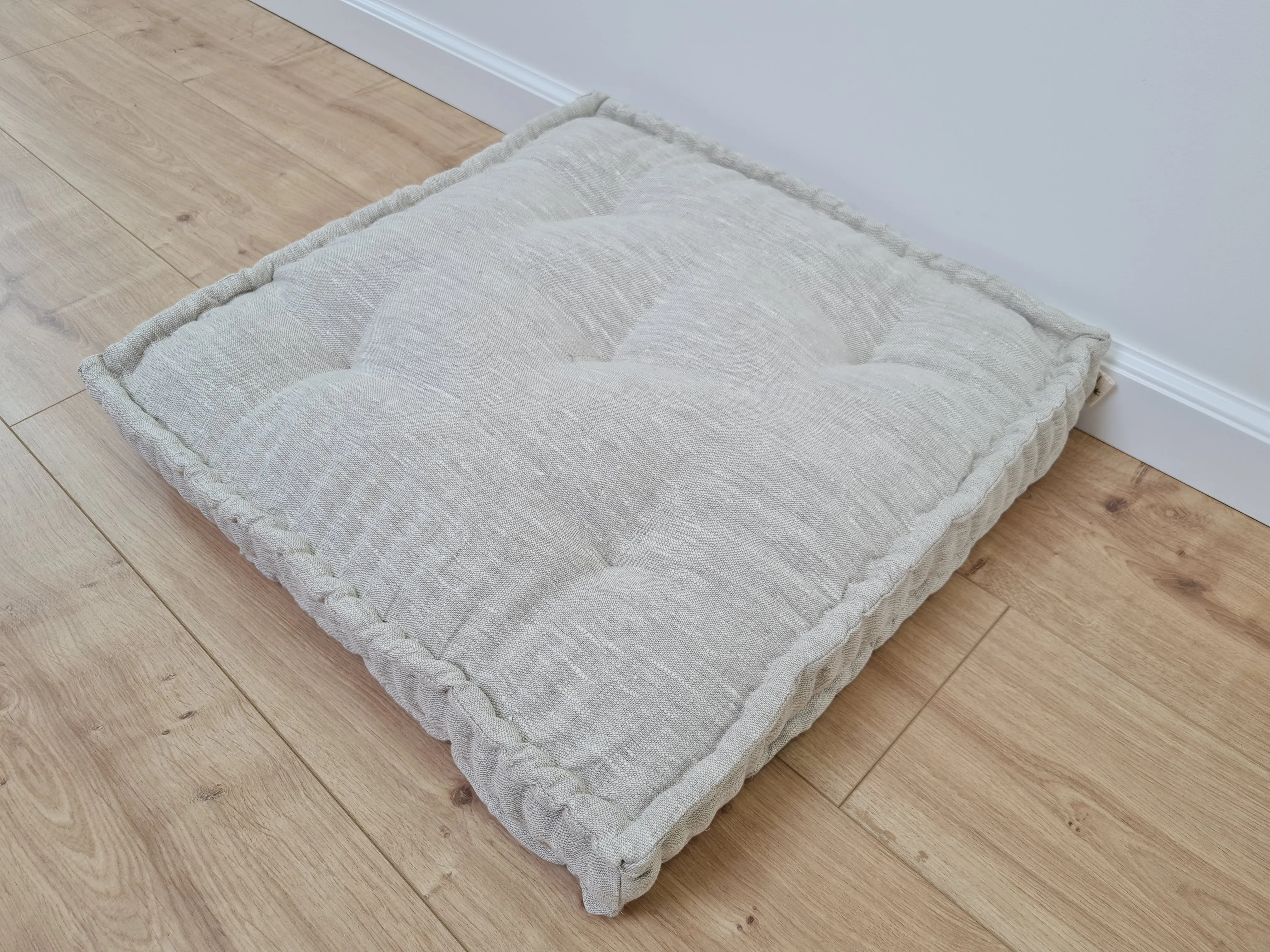 Hemp Custom madeWindow Mudroom Floor bench cushion filled organic hemp fiber in natural non-dyed light gray linen fabric all natural pillow