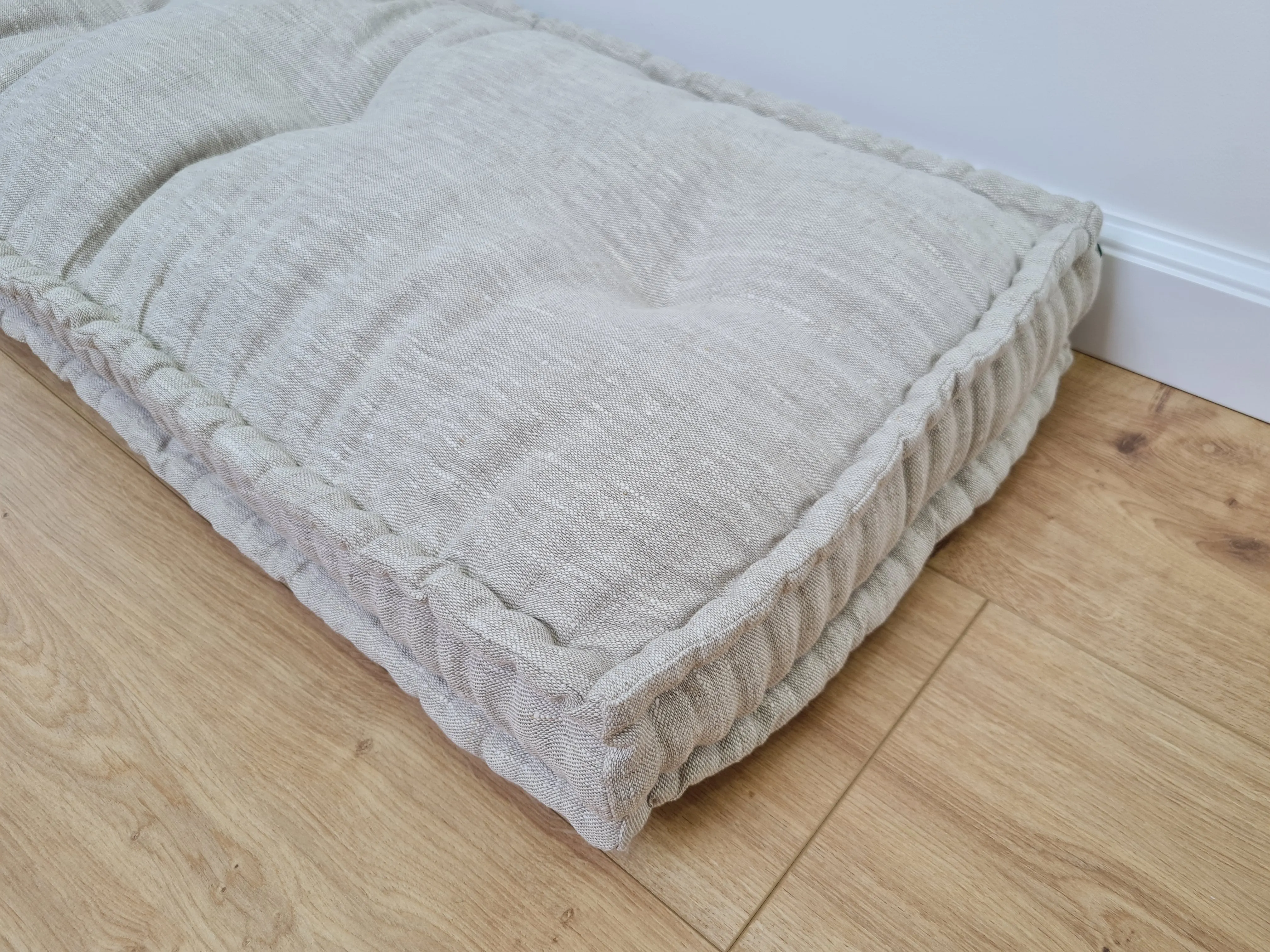 Hemp Custom madeWindow Mudroom Floor bench cushion filled organic hemp fiber in natural non-dyed light gray linen fabric all natural pillow
