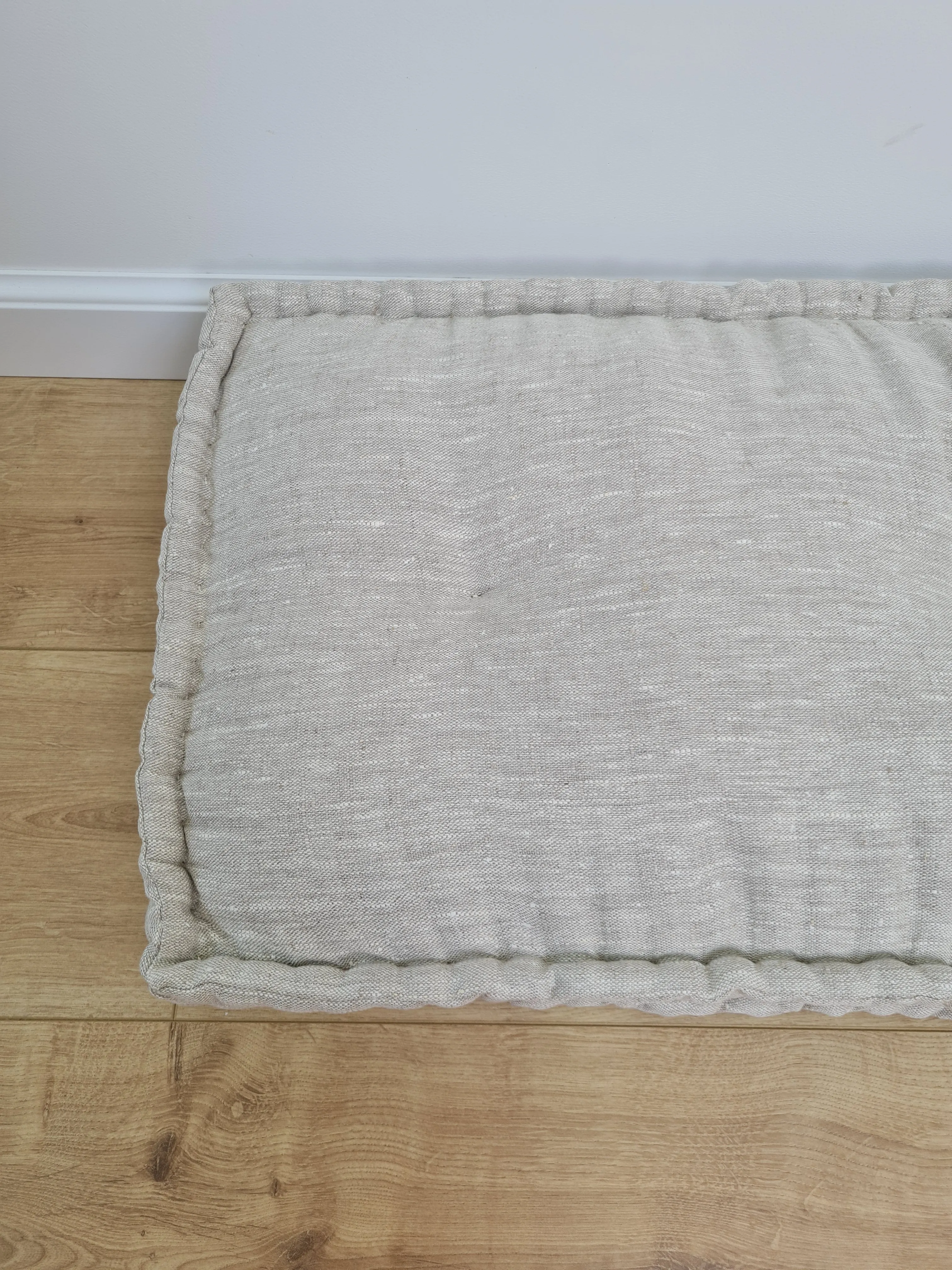 Hemp Custom madeWindow Mudroom Floor bench cushion filled organic hemp fiber in natural non-dyed light gray linen fabric all natural pillow