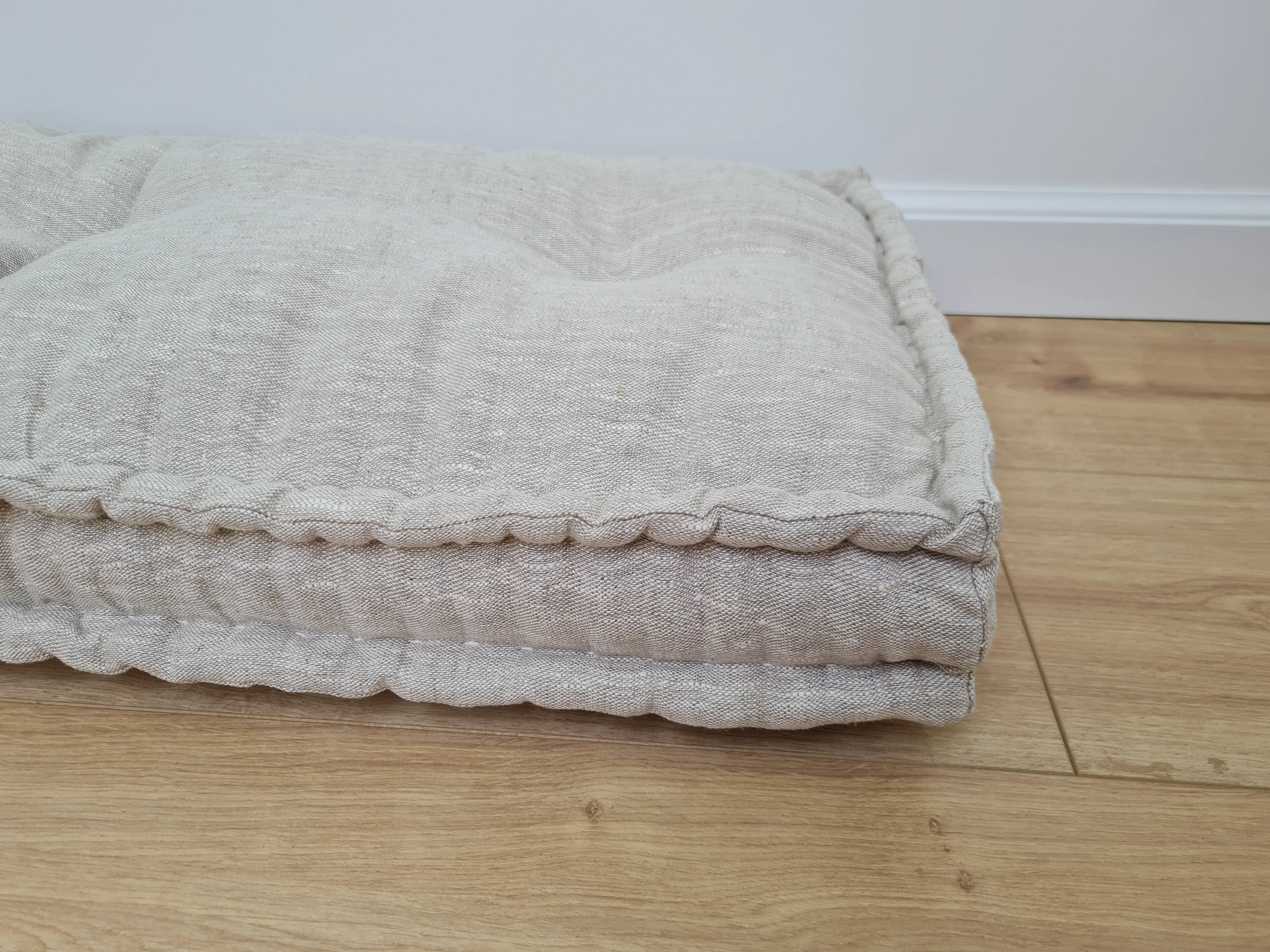 Hemp Custom madeWindow Mudroom Floor bench cushion filled organic hemp fiber in natural non-dyed light gray linen fabric all natural pillow