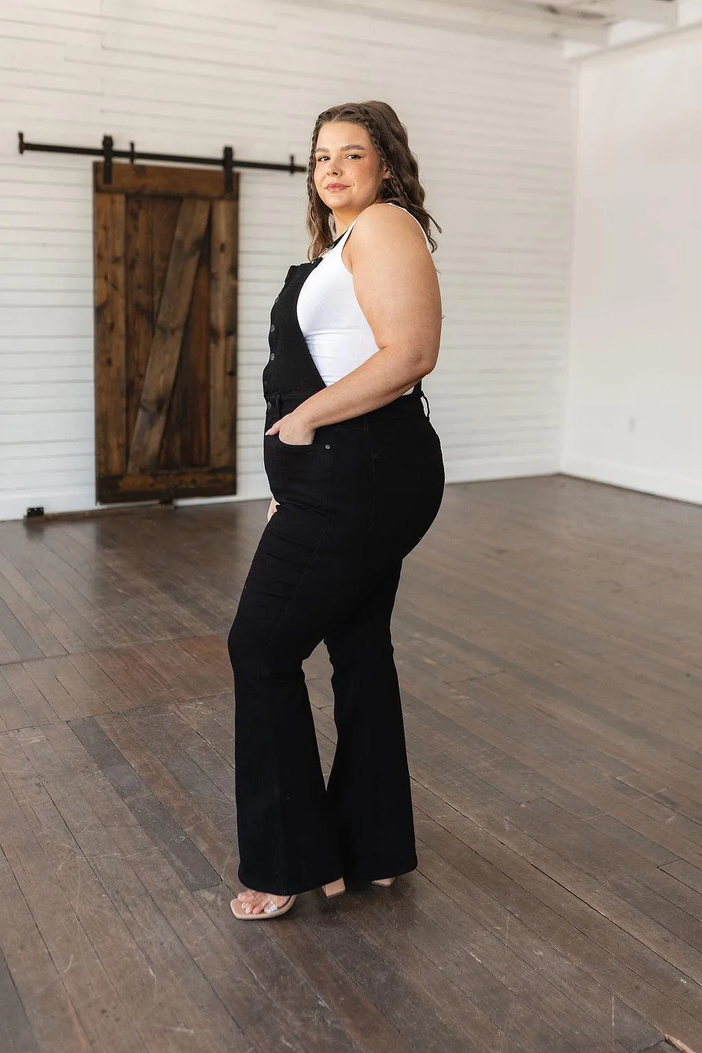 Here and Now Retro Flare Overalls in Black