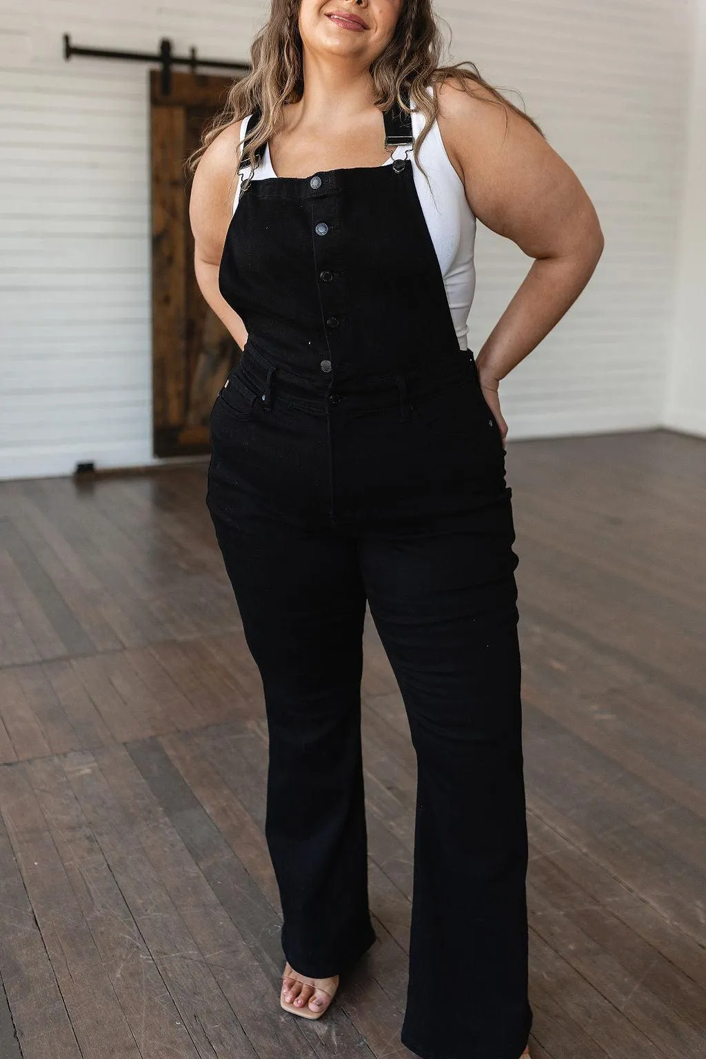 Here and Now Retro Flare Overalls in Black