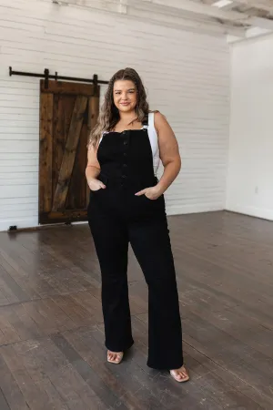Here and Now Retro Flare Overalls in Black