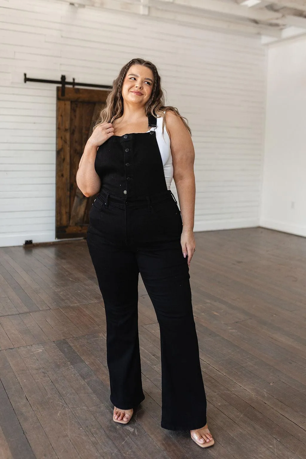 Here and Now Retro Flare Overalls in Black
