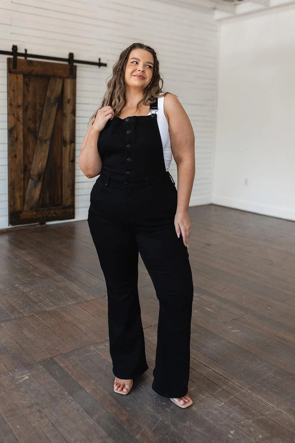 Here and Now Retro Flare Overalls in Black