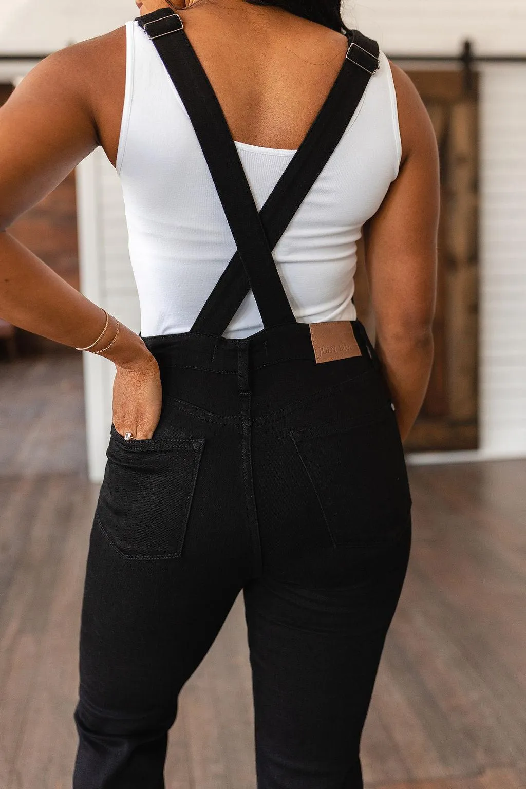 Here and Now Retro Flare Overalls in Black