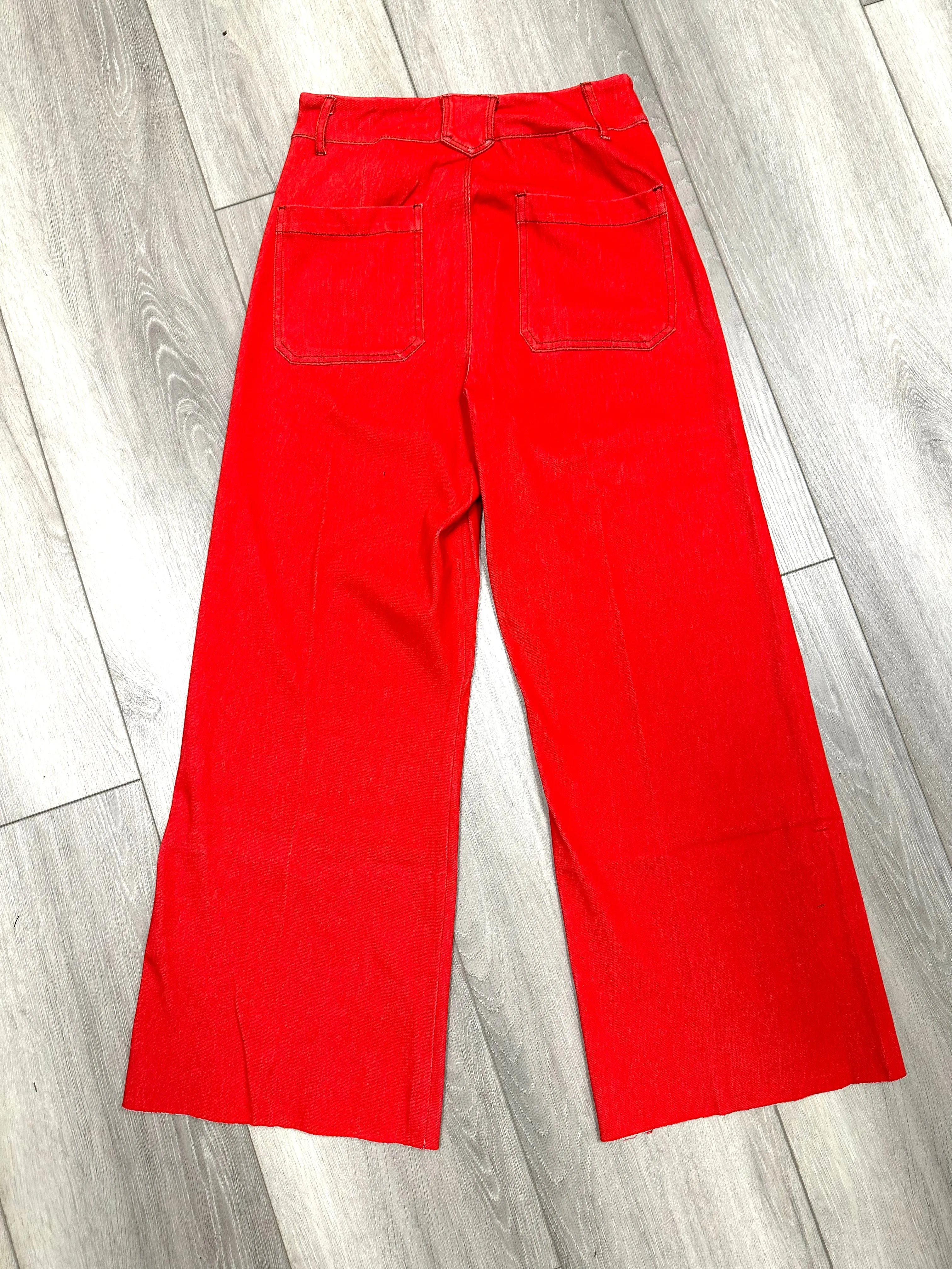 High Waist Wide Leg Denim-RED