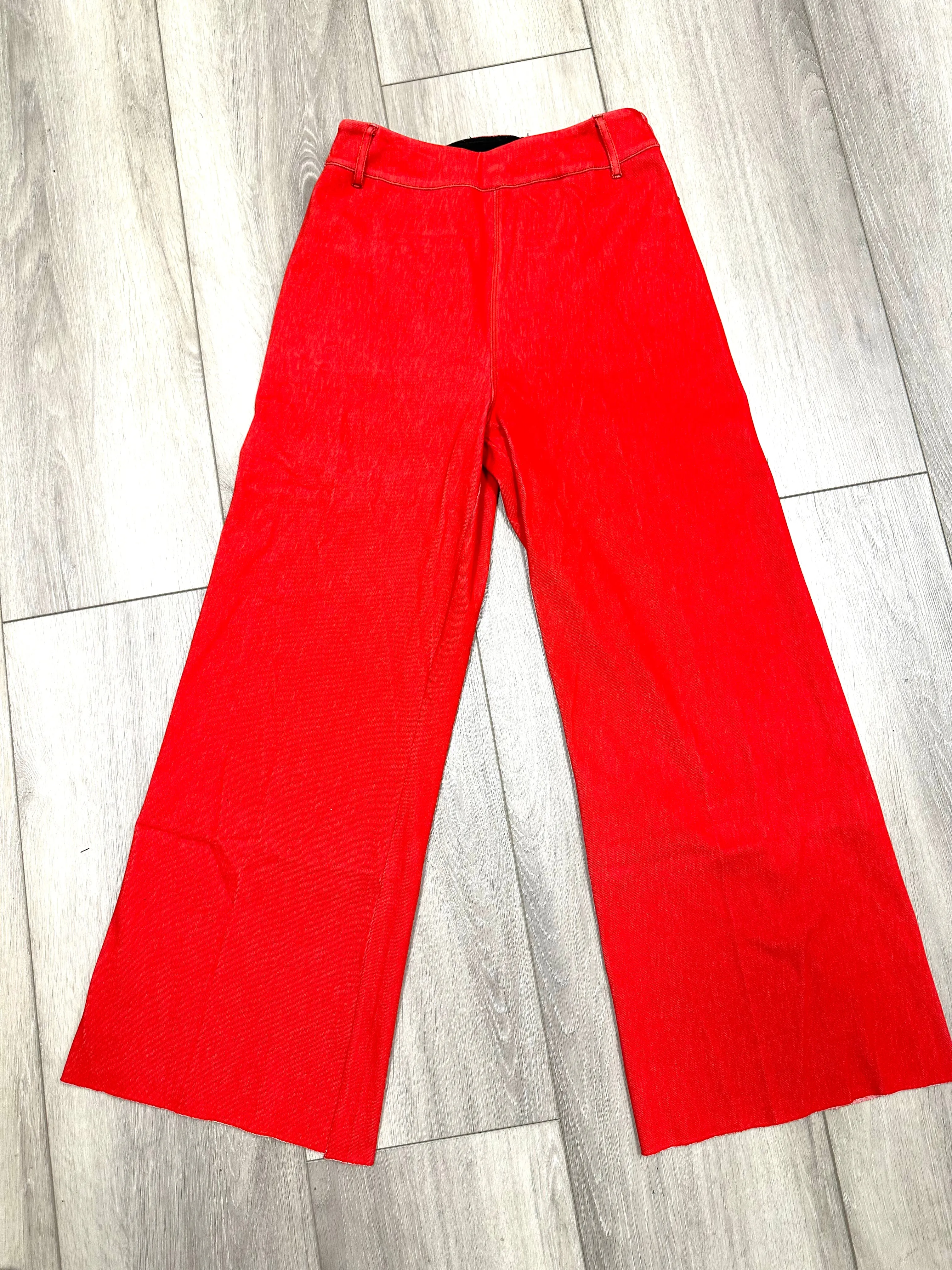 High Waist Wide Leg Denim-RED