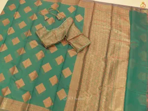 Indian Traditional Soft Silk Cotton Saree With Brocade Blouse