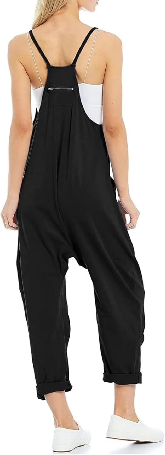 Jumpsuits for Women Summer Casual One Piece Sleeveless Baggy Rompers Spaghetti Strap Overalls Jumpers with Pockets