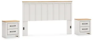 Linnocreek King Panel Headboard with 2 Nightstands in White/Warm Brown