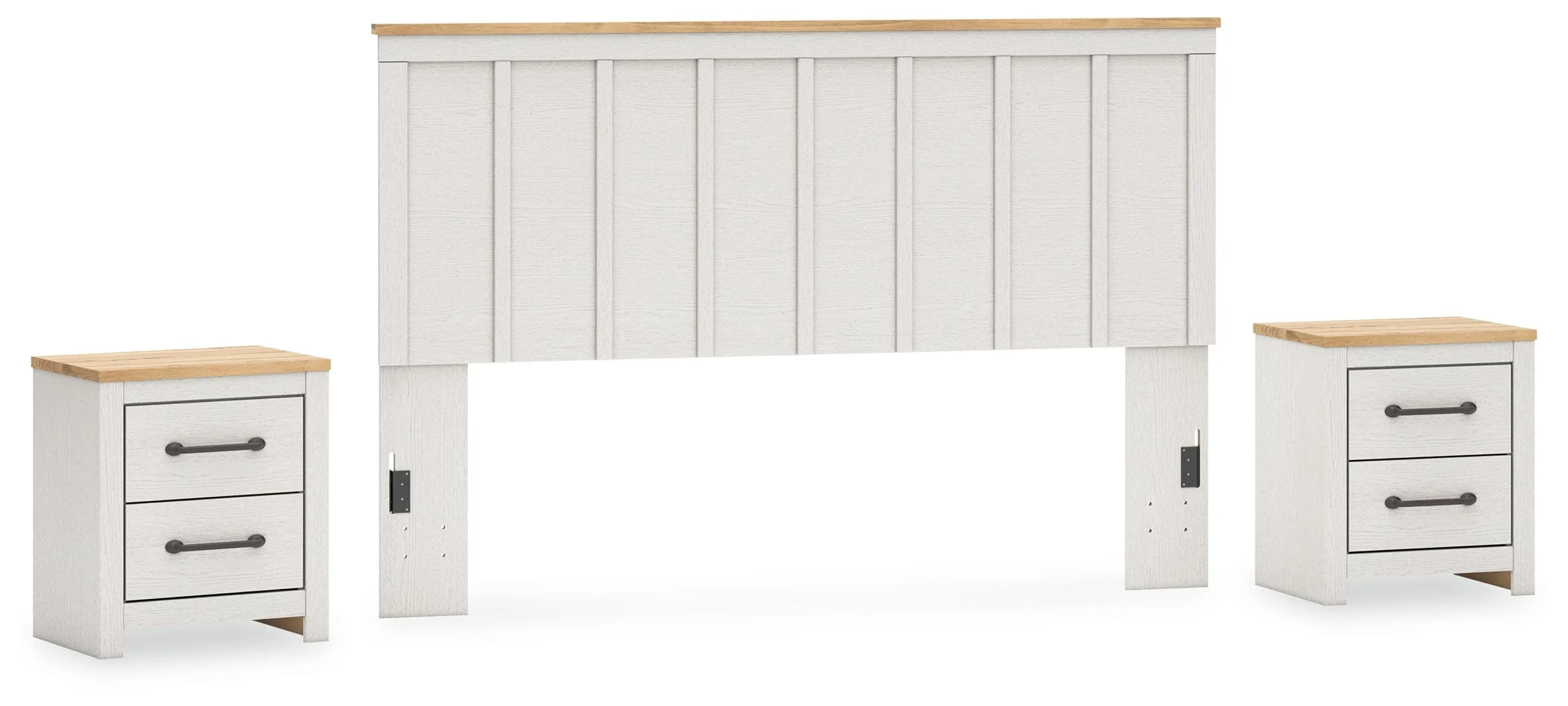Linnocreek King Panel Headboard with 2 Nightstands in White/Warm Brown