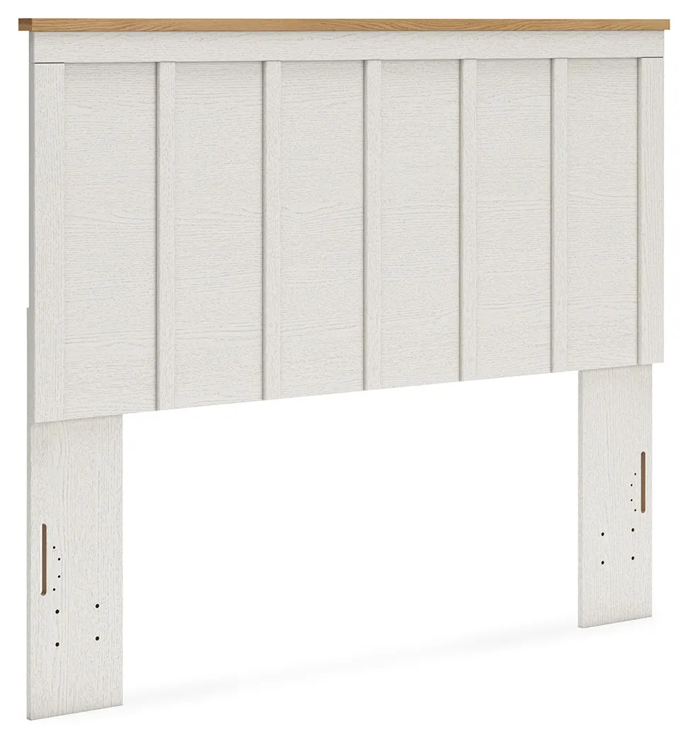Linnocreek Queen Panel Headboard with 2 Nightstands in White/Warm Brown