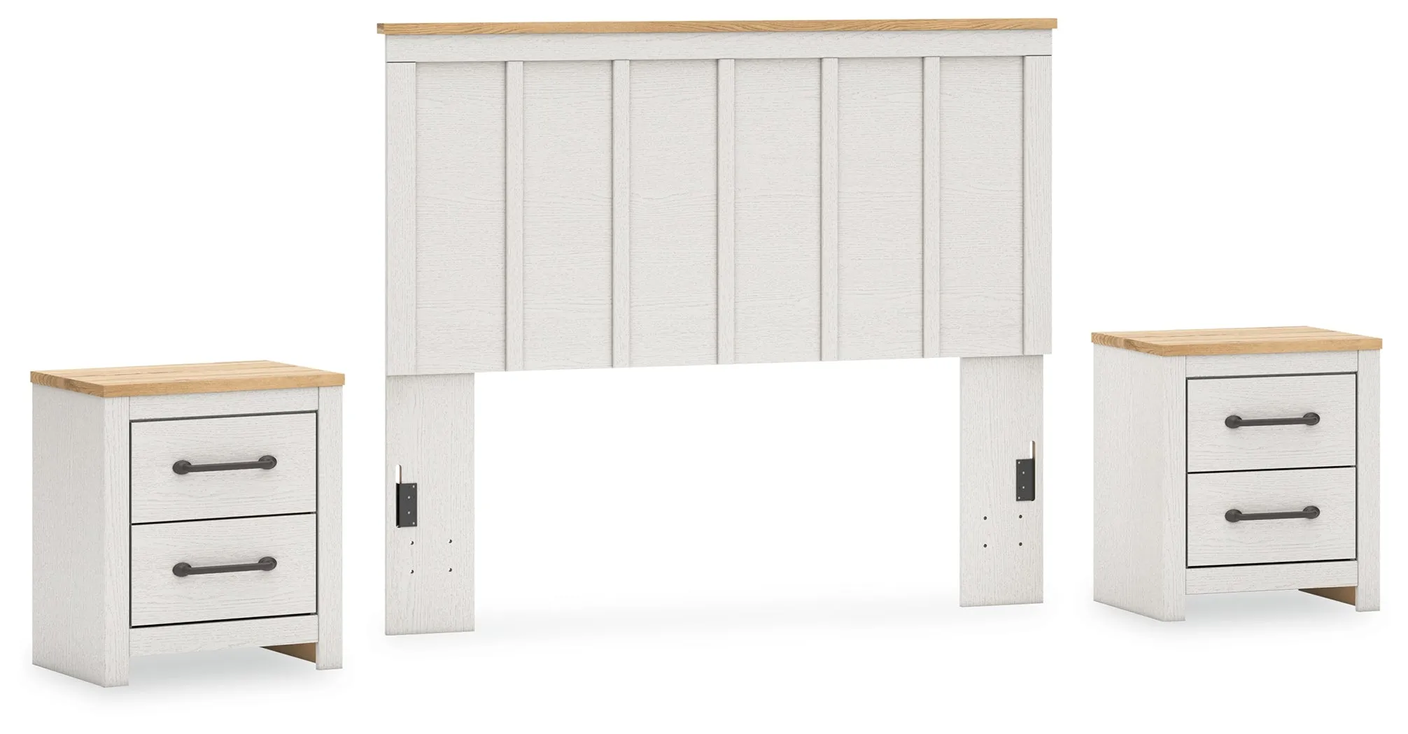 Linnocreek Queen Panel Headboard with 2 Nightstands in White/Warm Brown