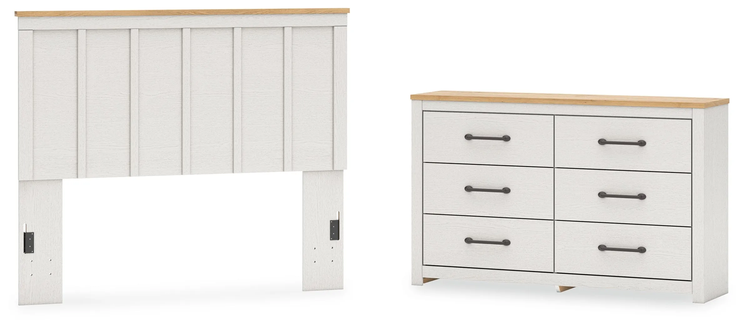 Linnocreek Queen Panel Headboard with Dresser in White/Warm Brown