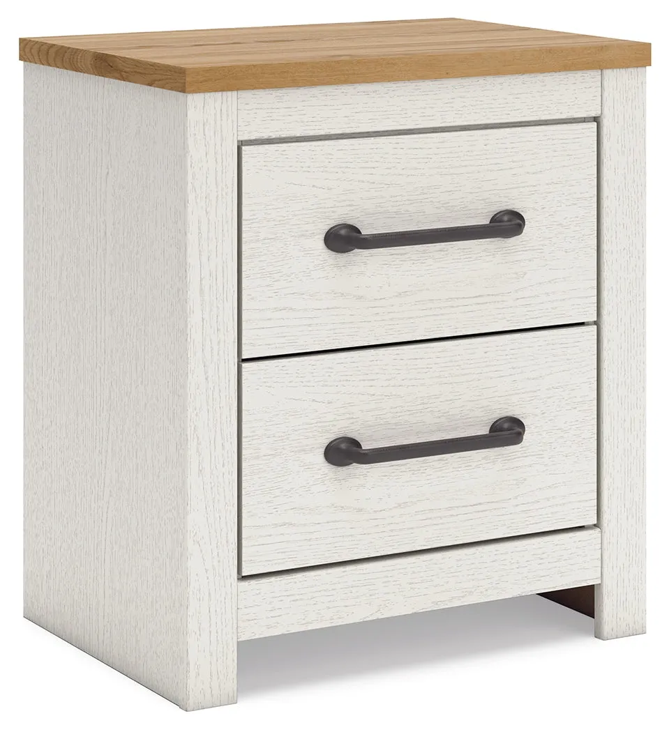 Linnocreek Twin Panel Headboard with Mirrored Dresser and 2 Nightstands in White/Warm Brown