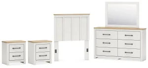 Linnocreek Twin Panel Headboard with Mirrored Dresser and 2 Nightstands in White/Warm Brown