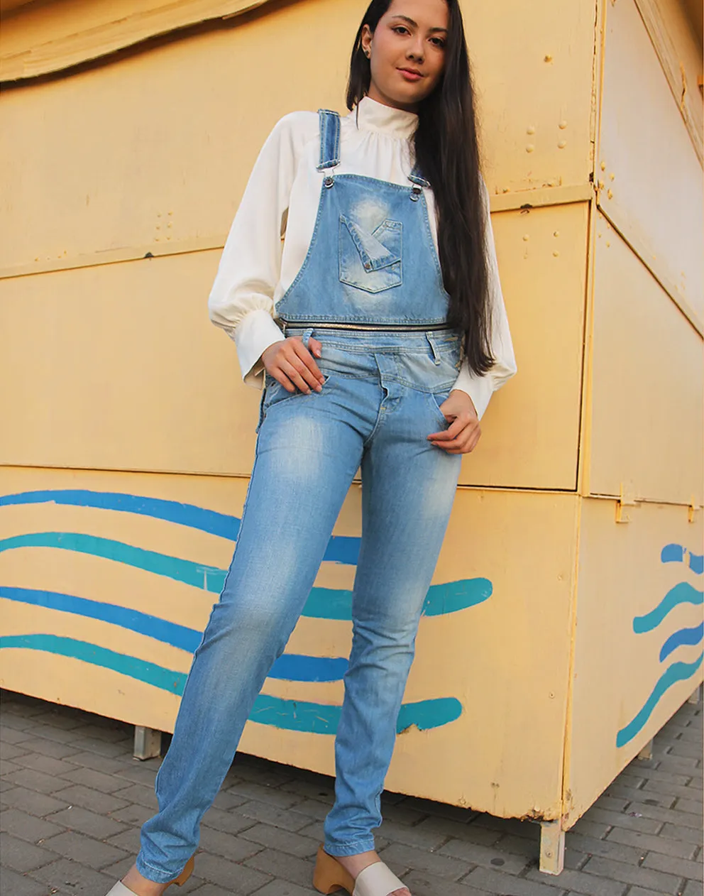 Long Dungarees in Light Blue