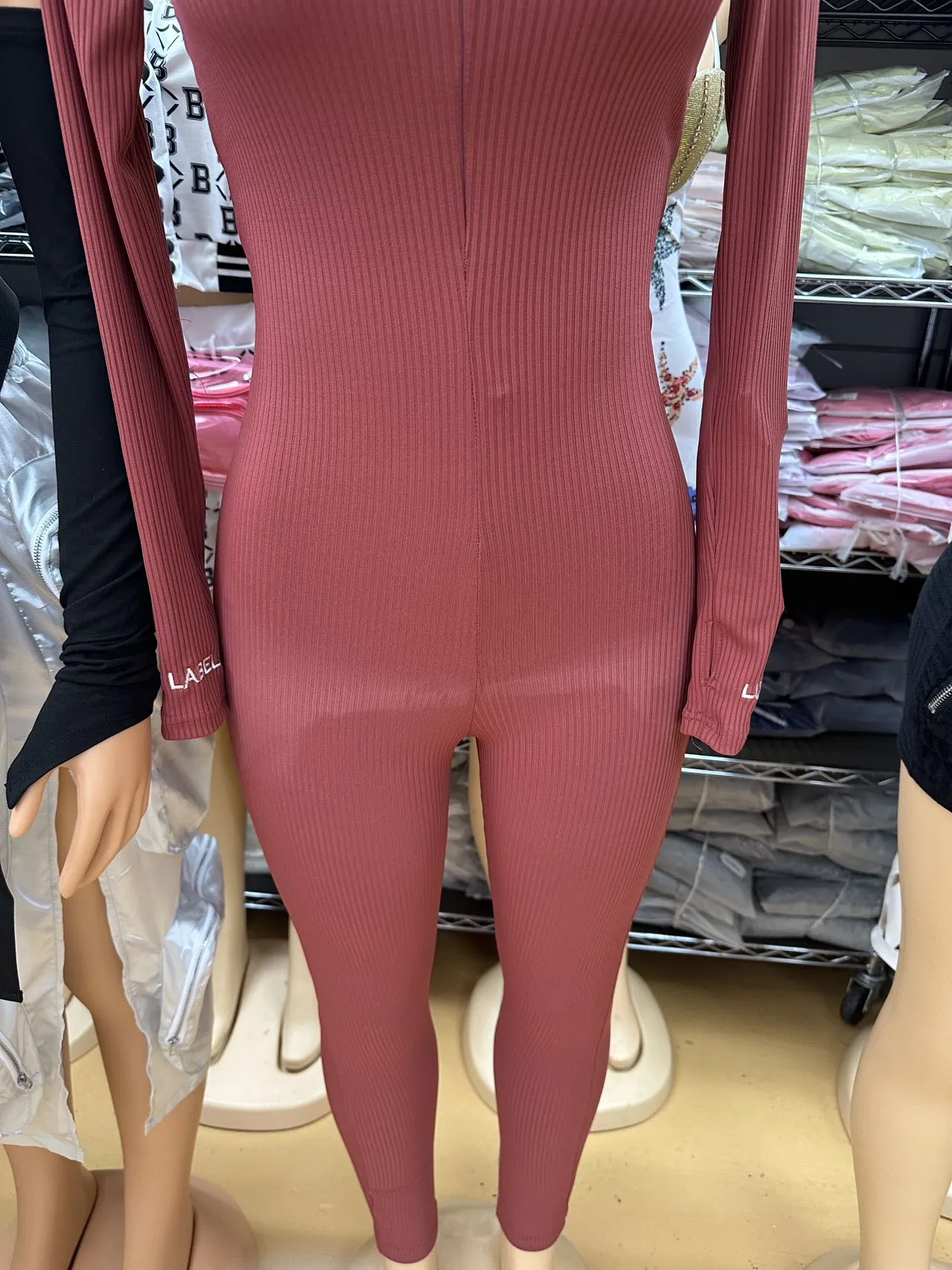 MB FASHION RIBBED ZIPPER JUMPSUIT 5515 SUN DAMAGE ON SALE