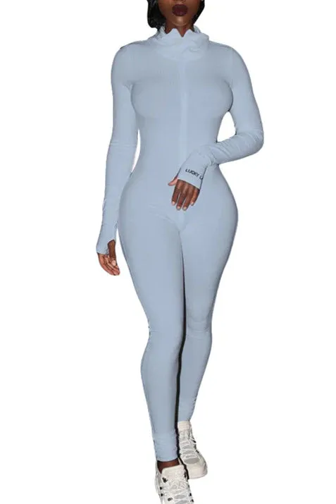 MB FASHION RIBBED ZIPPER JUMPSUIT 5515 SUN DAMAGE ON SALE