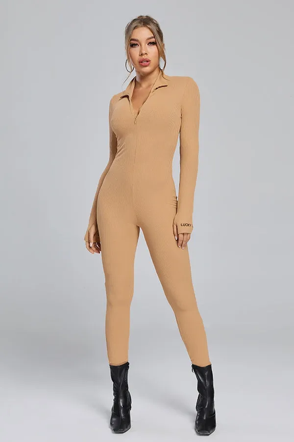 MB FASHION RIBBED ZIPPER JUMPSUIT 5515 SUN DAMAGE ON SALE