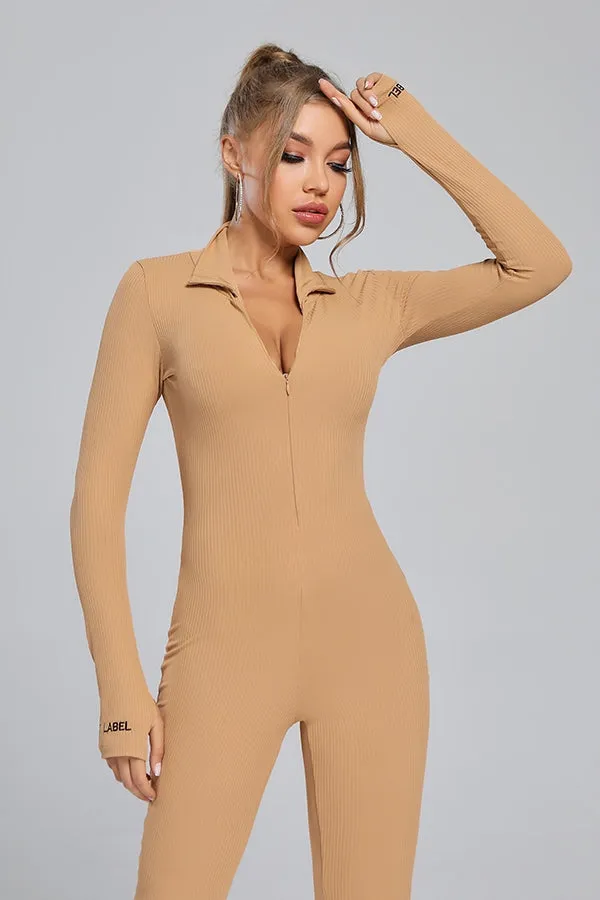 MB FASHION RIBBED ZIPPER JUMPSUIT 5515 SUN DAMAGE ON SALE