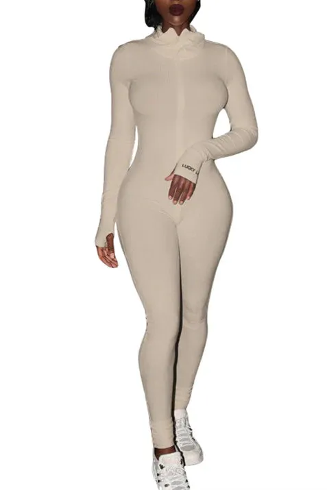 MB FASHION RIBBED ZIPPER JUMPSUIT 5515 SUN DAMAGE ON SALE