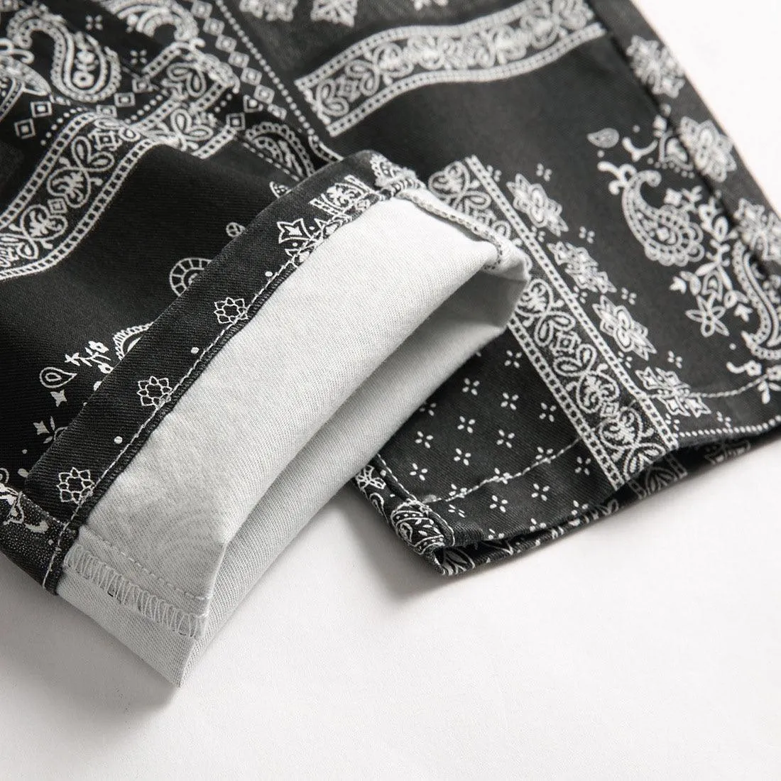Mens Black Paisley Bandana Printed Jeans Fashion Pattern