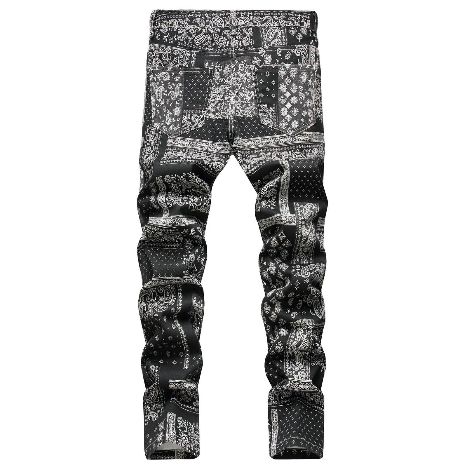 Mens Black Paisley Bandana Printed Jeans Fashion Pattern