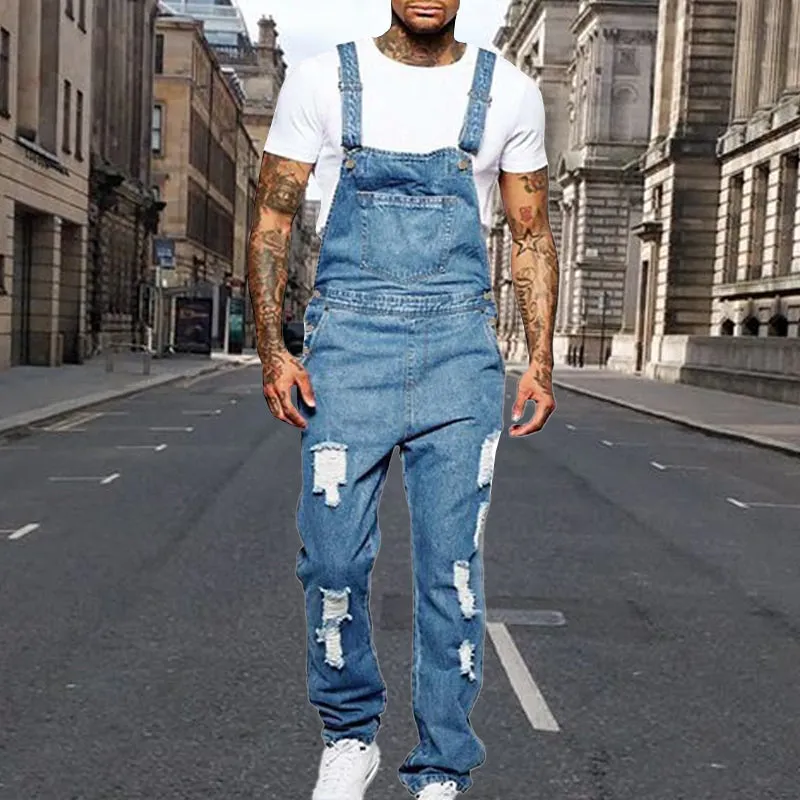 Men's Casual Ripped Denim Overalls 40221493M