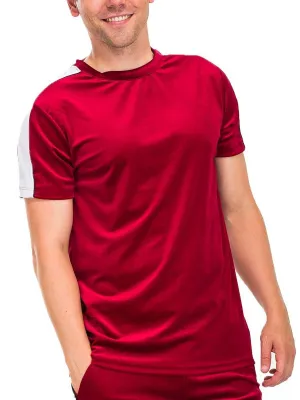 Mens Red With White Stripe Velvet Short Sleeve Shirt