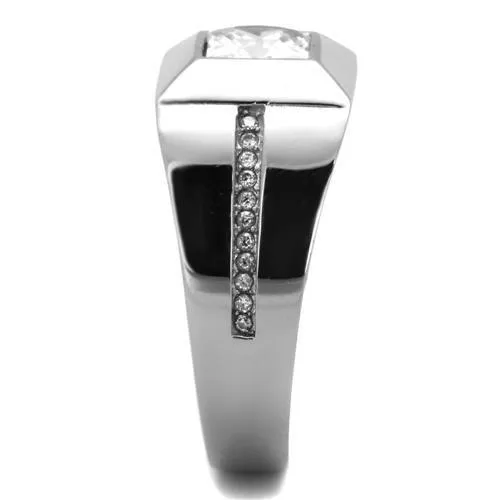 Mens Smooth Stainless Steel Cubic Zirconia Ring