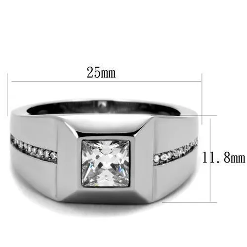 Mens Smooth Stainless Steel Cubic Zirconia Ring