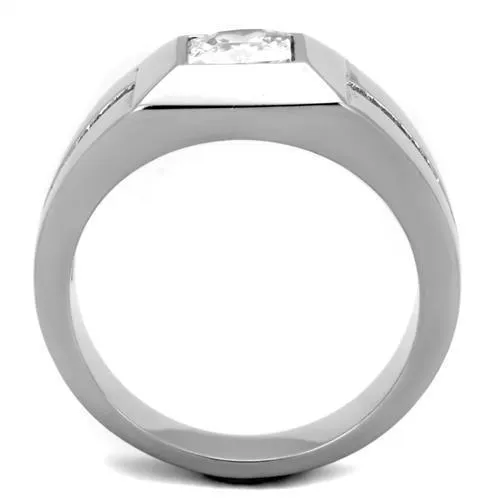 Mens Smooth Stainless Steel Cubic Zirconia Ring