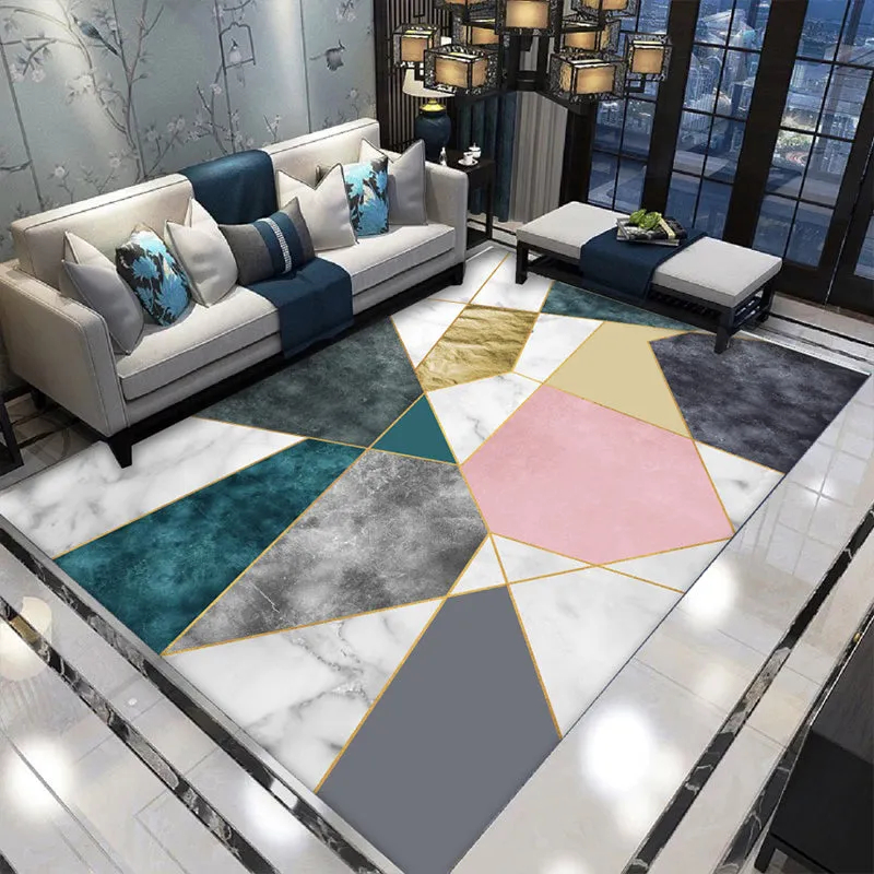 Nordic Style Decorative Rug with Multicolor Patterns - Non-Slip, Stain Resistant, and Washable for Any Room