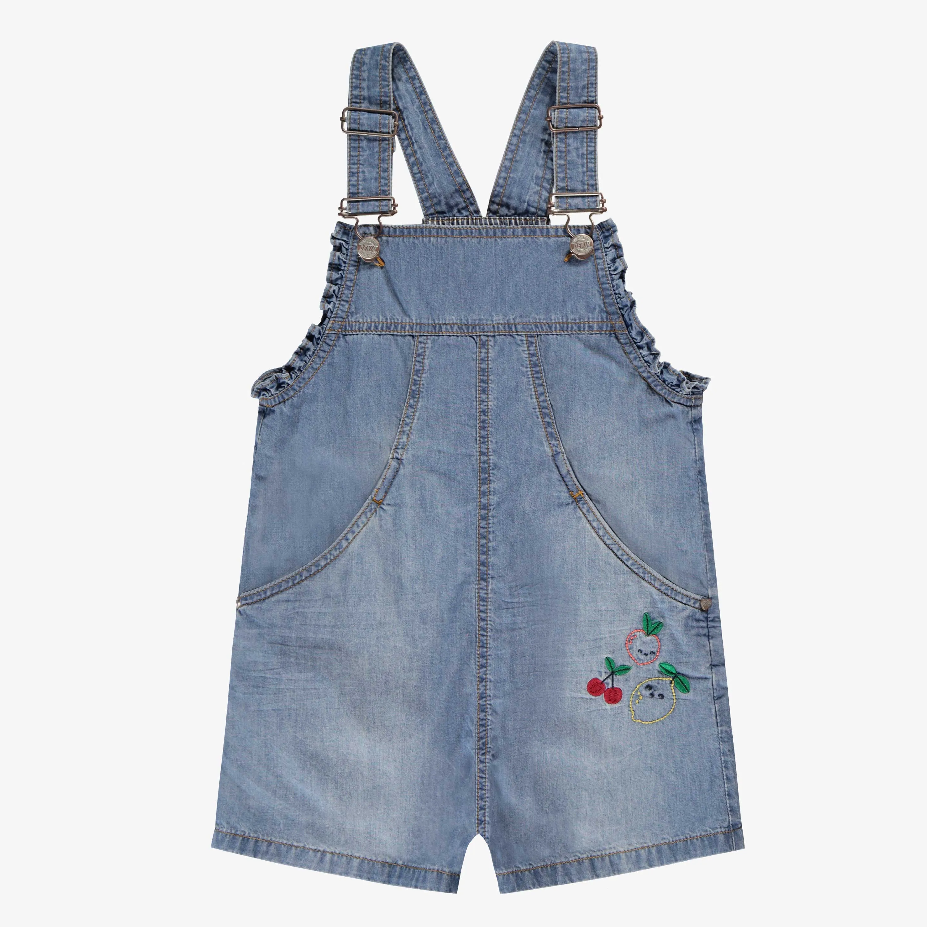 Salopette en denim léger bleu pâle avec broderie, enfant || Light blue denim overalls with embroidery, child
