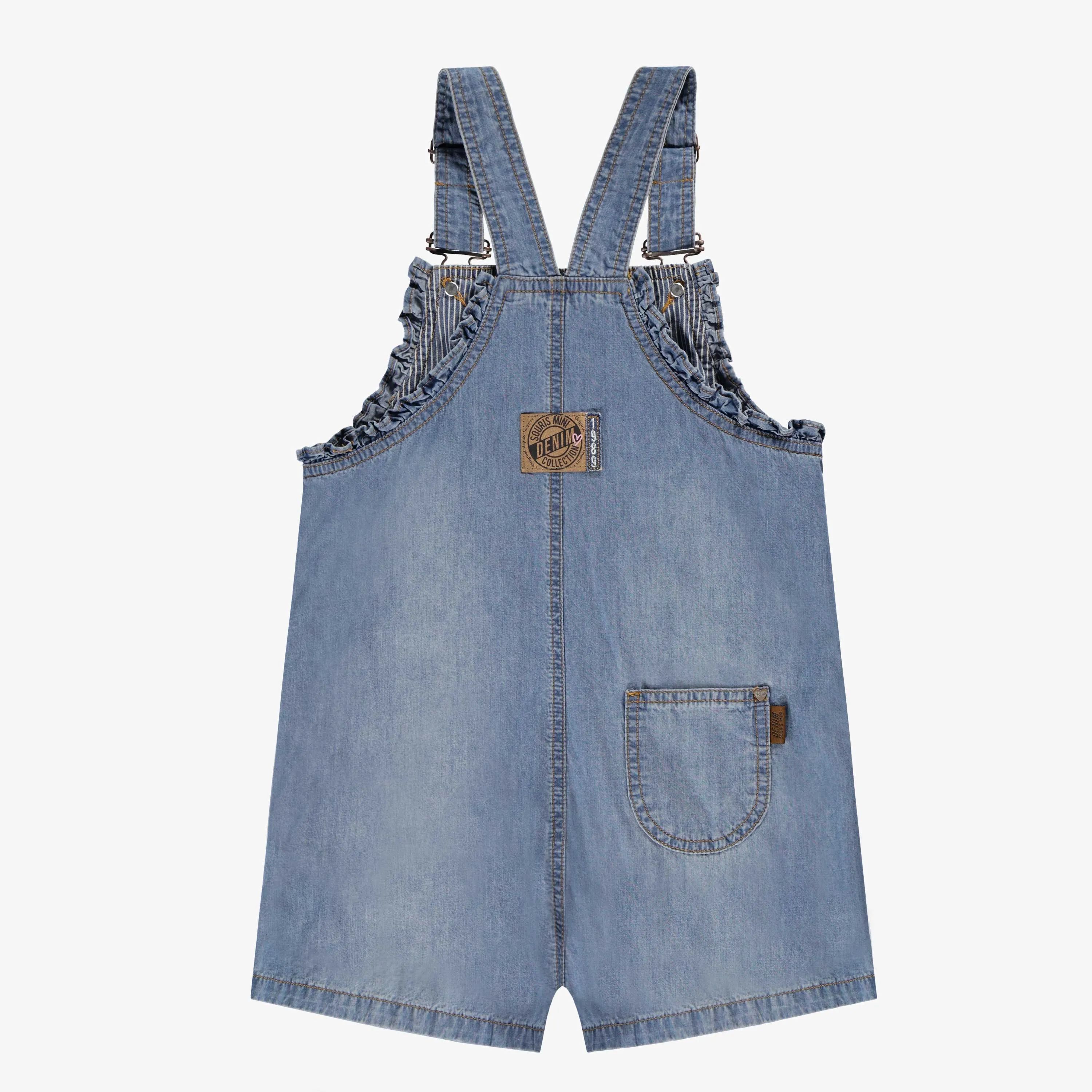 Salopette en denim léger bleu pâle avec broderie, enfant || Light blue denim overalls with embroidery, child
