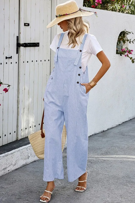 Striped Overalls - Blue