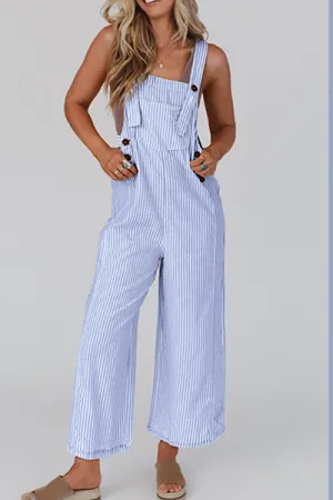 Striped Overalls - Blue
