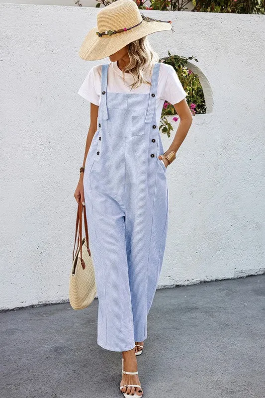 Striped Overalls - Blue