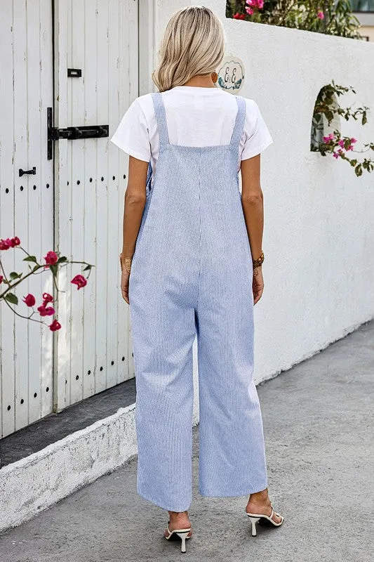 Striped Overalls - Blue