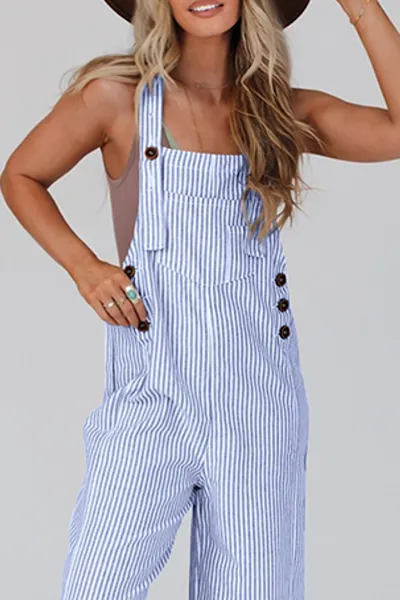 Striped Overalls - Blue