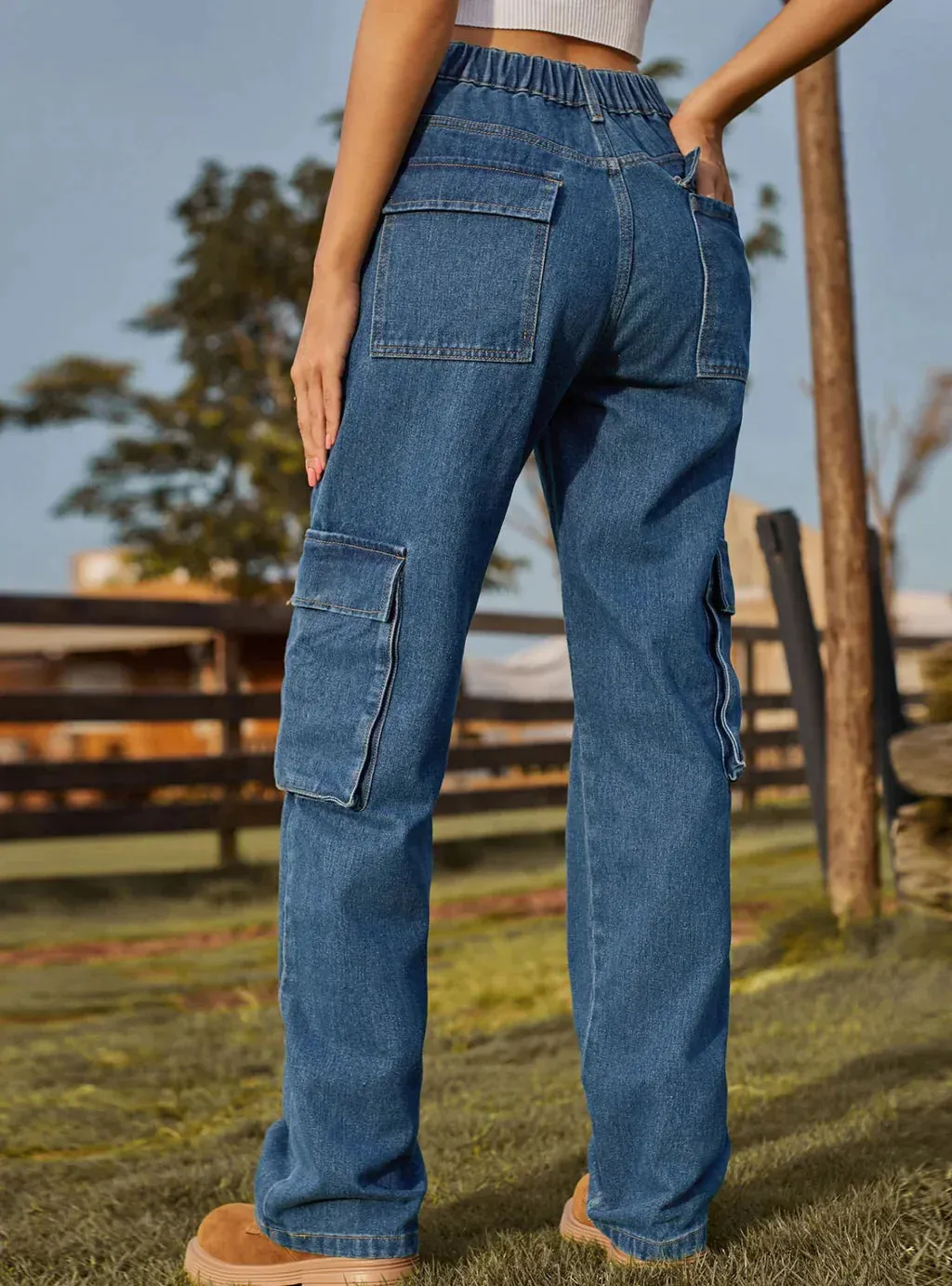 TastyHottie - WASHED ELASTIC POCKET JEANS CASUAL PANTS