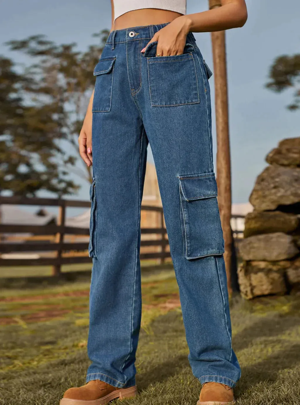 TastyHottie - WASHED ELASTIC POCKET JEANS CASUAL PANTS