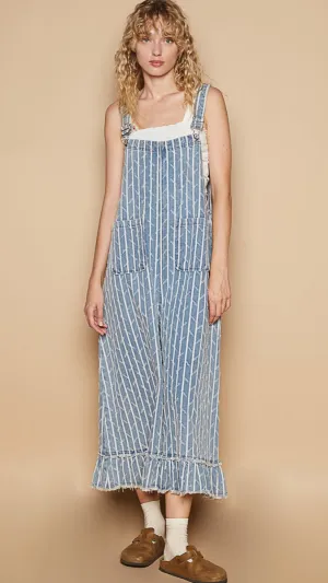 Textured Denim Overalls #562