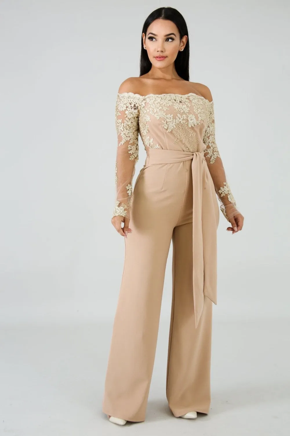 VenusFox Lace Sexy Off Shoulder Patchwork Jumpsuit