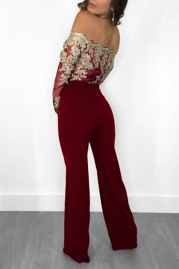 VenusFox Lace Sexy Off Shoulder Patchwork Jumpsuit