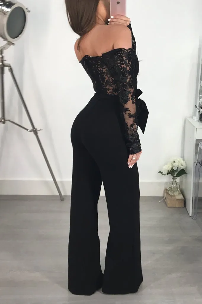 VenusFox Lace Sexy Off Shoulder Patchwork Jumpsuit